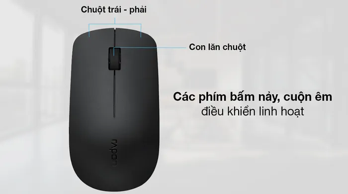 Chuột không dây Rapoo M20 Plus Đen - Thiết kế con lăn cuộn êm, chuột trái - phải thao tác nhẹ nhàng, độ nảy cao