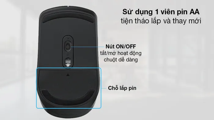 Chuột không dây Rapoo M20 Plus Đen - Năng lượng được cung cấp từ 1 viên pin AA