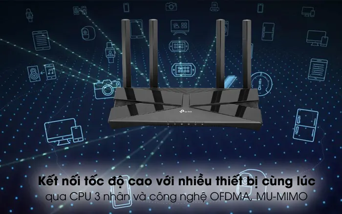 OFDMA - Router Wifi Chuẩn Wifi 6 AX1500 Băng Tần Kép TP-Link Archer AX10 Đen