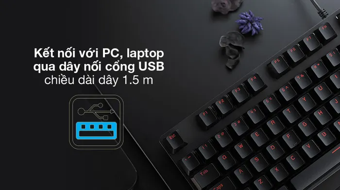 Cổng nối USB - Bàn Phím Cơ Có Dây Gaming Rapoo V500alloy Đen