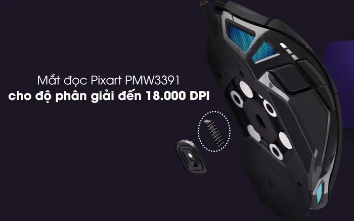 Chuột Gaming Corsair Nightsword RGB Đen - Mắt đọc Pixart PMW3391 cho độ phân giải cao đến 18.000 DPI