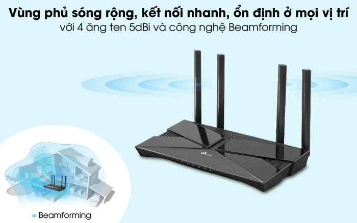 Beamforming - Router Wifi Chuẩn Wifi 6 AX1500 Băng Tần Kép TP-Link Archer AX10 Đen