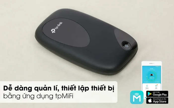 Bộ phát Wifi quản lý dễ dàng bằng thiết bị di động thông qua với ứng dụng tpMiFi - Bộ Phát Wifi Di Động 4G LTE TP-link M7200 Đen