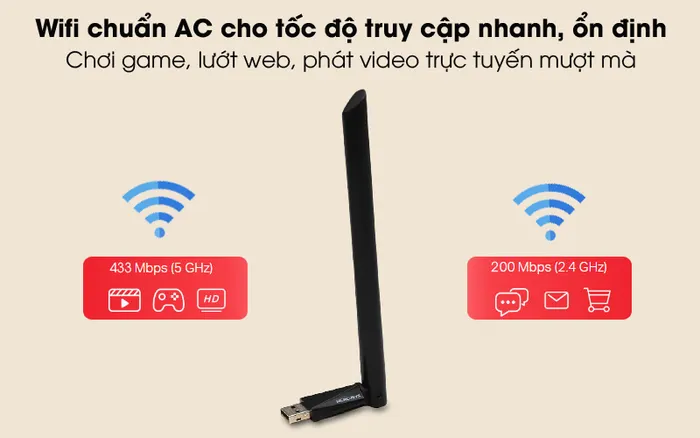 Kết nối nhanh, đường truyền tốt - USB Wifi AC650 Mercusys MU6H Đen
