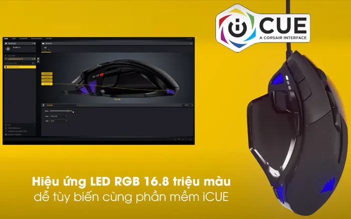 Chuột Gaming Corsair Nightsword RGB Đen - Tùy biến sắc màu chuột sống động hơn qua đèn LED RGB