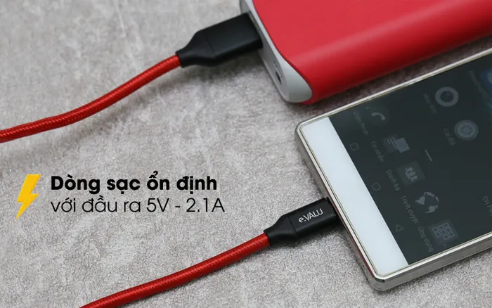 Dòng sạc ổn định với đầu ra 2.1A - Dây cáp Micro USB 1 m e.VALU LTM-01