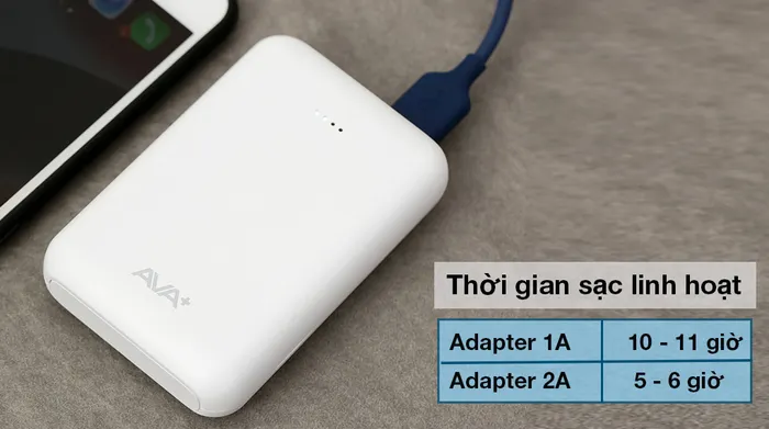 Pin sạc dự phòng Polymer 10000mAh Type C AVA+ DS2107 - Sạc đầy với các mốc thời gian
