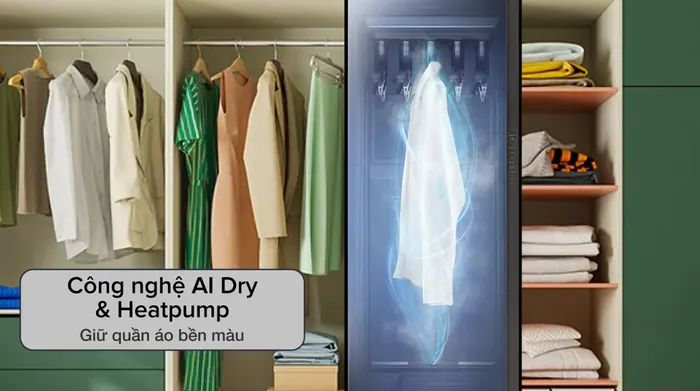 Tủ Chăm Sóc Quần Áo Thông Minh Samsung DF10A9500CG/SV - Công nghệ AI Dry & Heatpump giữ bền màu sợi vải 