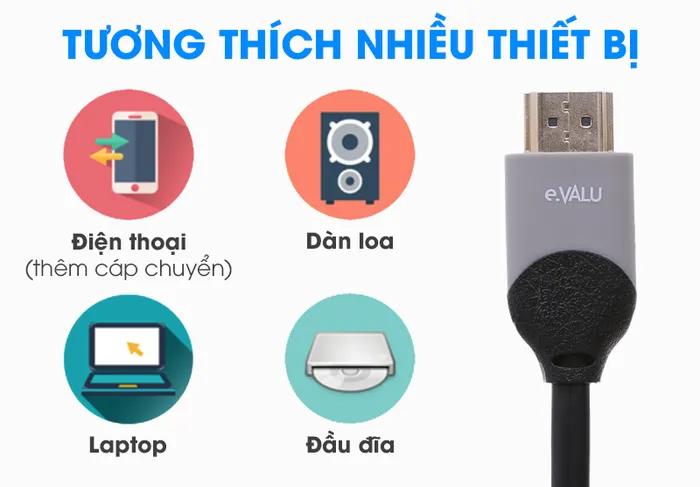 Cáp HDMI 2.0 Tròn 2.0m eVALU DS201-WB