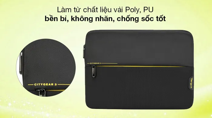 Túi chống sốc Laptop 14 inch Targus CityGear TSS931GL-80 Đen - Chất liệu vải Poly, PU độ bền cao