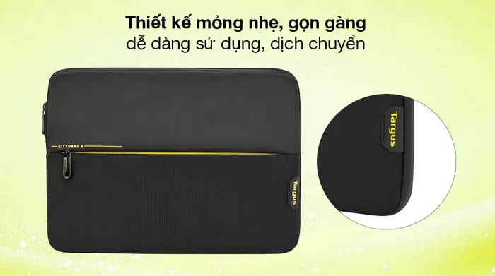 Túi chống sốc Laptop 14 inch Targus CityGear TSS931GL-80 Đen - Thiết kế hình dạng chữ nhật với bề mặt phủ gam màu đen lịch lãm