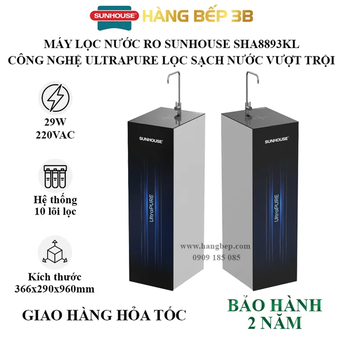 Máy lọc nước RO UltraPure Sunhouse SHA8893KL - Hàng Bếp 3B | HÀNG BẾP