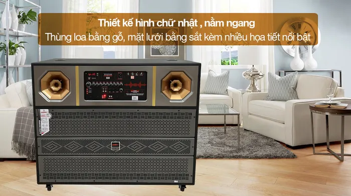 Loa kéo Karaoke Jammy S8078K - Thiết kế hình hộp chữ nhật ngang, thủng làm bằng gỗ với mặt lưới sắt họa tiết bắt mắt 