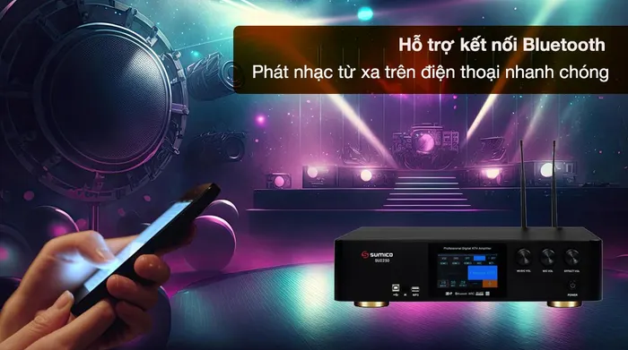 Amply Sumico SU2250 600W - Kết nối bluetooth hỗ trợ phát nhạc từ xa trên điện thoại nhanh chóng
