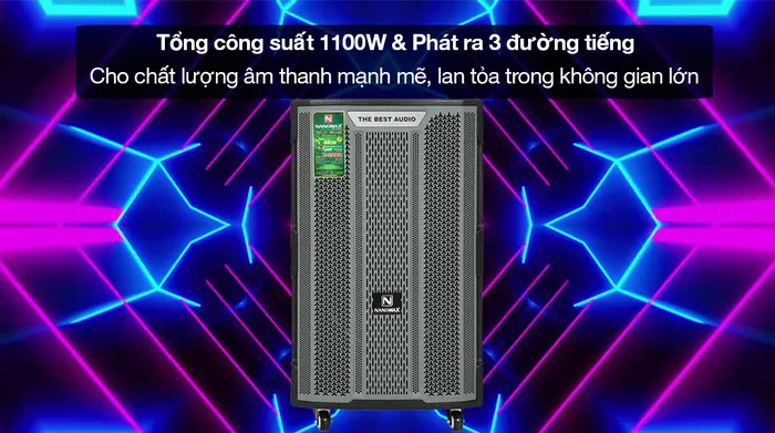 Loa Kéo karaoke Nanomax X-2000 1100W - Tổng công suất 1100W, phát 3 đường tiếng cho chất lượng âm thanh sống động, mạnh mẽ