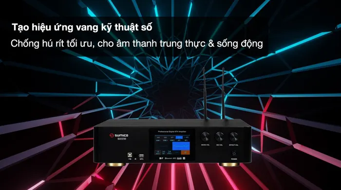 Amply Sumico SU2250 600W - Tạo hiệu ứng vang kỹ thuật số cho âm thanh sống động, chống hú rít đáng kể