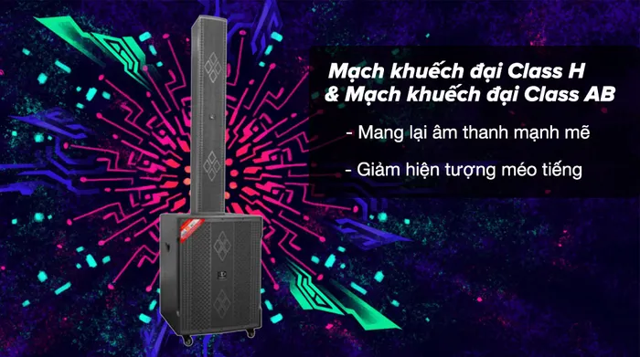 Bộ loa điện karaoke Dalton CA18-S118/CA18-F605 1500W - Mạch khuếch đại Class H và Mạch khuếch đại Class AB cho âm thanh mạnh mẽ, giảm méo tiếng