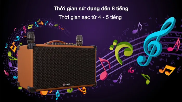 Loa karaoke xách tay Sumico BT-S82 - Thời gian sử dụng 8 tiếng, sạc 4 - 5 tiếng