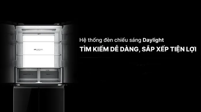 Tủ lạnh Aqua Inverter 660 lít Multi Door AQR-M727XA(GB)U1 - Hệ thống đèn chiếu sáng Daylight dễ chịu, dễ tìm kiếm
