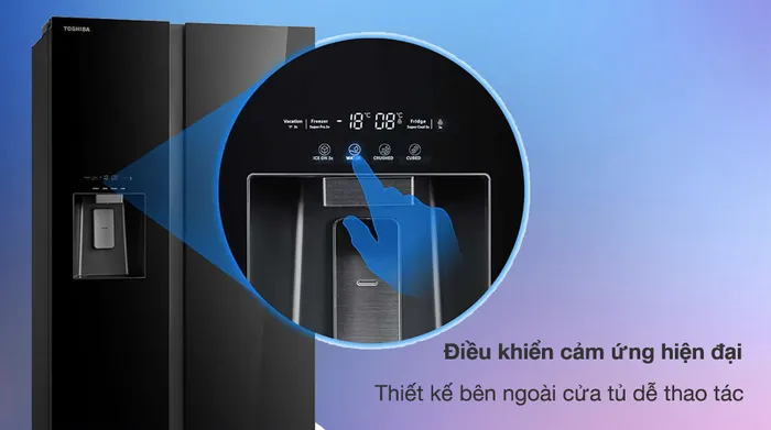 Tủ lạnh Toshiba Inverter 568 lít Side By Side GR-RS755WIA-PGV(22)-XK - Bảng điều khiển cảm ứng bên ngoài dễ thao tác và quan sát