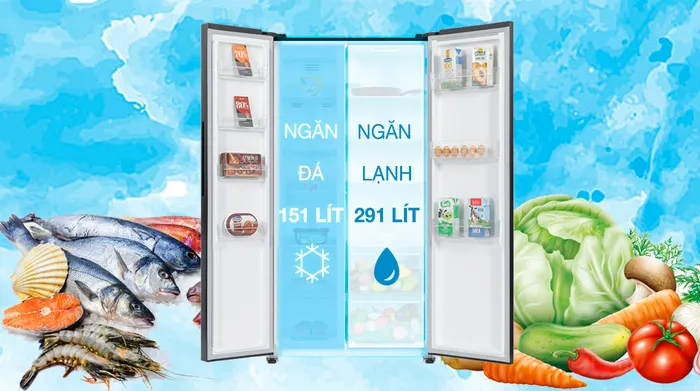 Tủ lạnh Sharp Inverter 442 lít SJ-SBX440VG-BK - Dung tích ngăn lạnh 291 lít, ngăn đá 151 lít