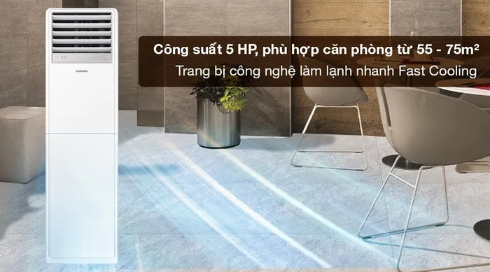 Máy lạnh tủ đứng Samsung Inverter 5 HP AC048BNPDKC/TC - Công suất 5 HP phù hợp cho diện tích làm mát từ 55 - 75m2