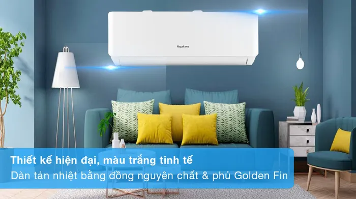 Máy lạnh Nagakawa Inverter 1 HP NIS-C09R2T28 - Thiết kế hiện đại, dàn tản nhiệt bằng đồng nguyên chất và có phủ lớp Golden Fin
