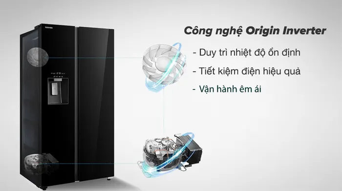 Tủ lạnh Toshiba Inverter 568 lít Side By Side GR-RS755WIA-PGV(22)-XK - Công nghệ Origin Inverter tiết kiệm điện, vận hành êm ái 