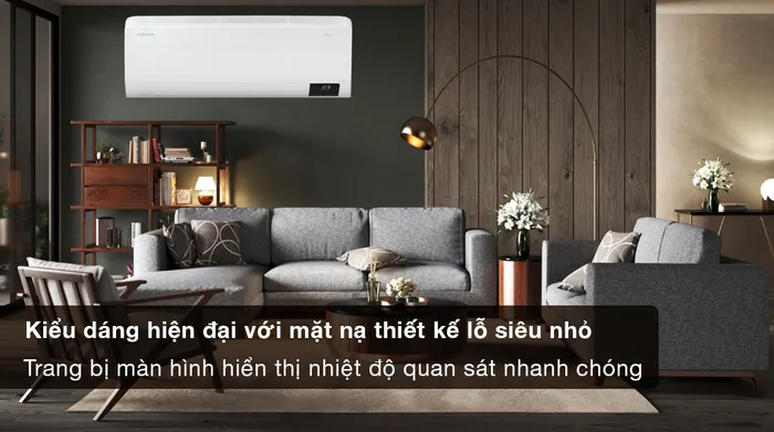 Máy lạnh Samsung Inverter 1 HP AR10CYECAWKNSV - Kiểu dáng hiện đại với mặt dàn lạnh có họa tiết lỗ siêu nhỏ, trang bị màn hình hiển thị nhiệt độ dễ quan sát