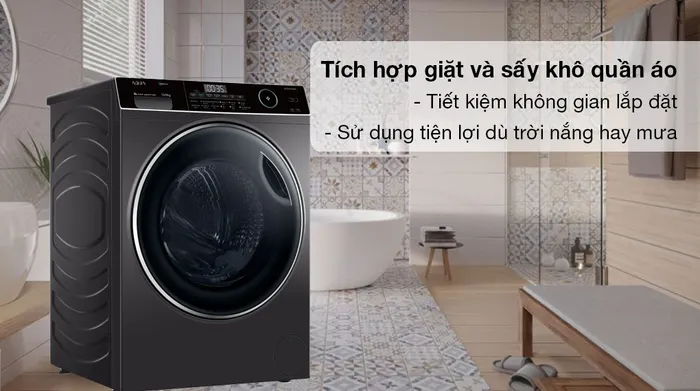 Máy giặt sấy Aqua Inverter 10 kg AQD-AH1000G.PS - Tích hợp chức năng giặt và sấy tiện lợi, tiết kiệm không gian lắp đặt