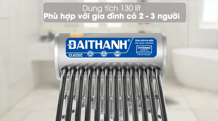 Thích hợp cho những gia đình nhỏ  - Máy nước nóng năng lượng mặt trời Đại Thành 130 lít Classic 58-12