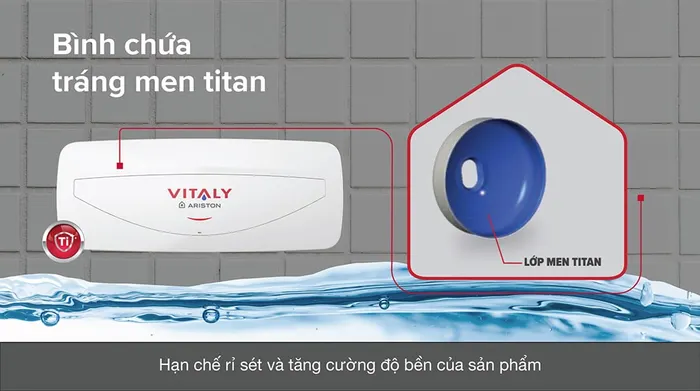 Máy nước nóng gián tiếp Ariston 20 lít 2500W VITALY 20 SLIM 2.5 FE  - Lòng bình tráng men Titan