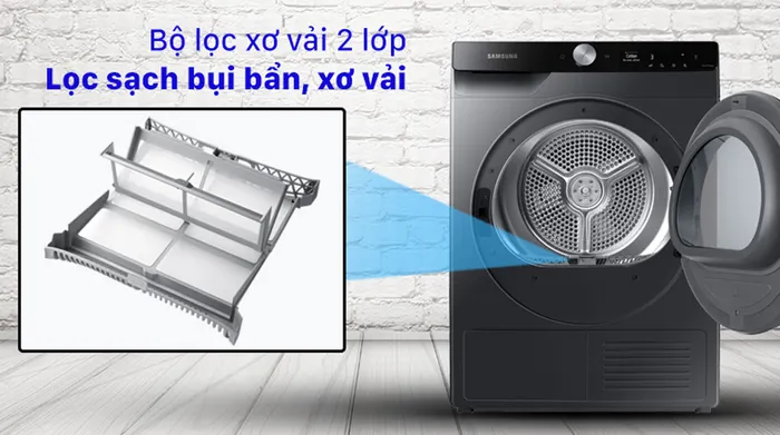 Máy sấy Samsung Inverter 9 kg DV90T7240BB/SV - Bộ lọc 2 sơ vải, loại bỏ bụi bẩn và sơ vải