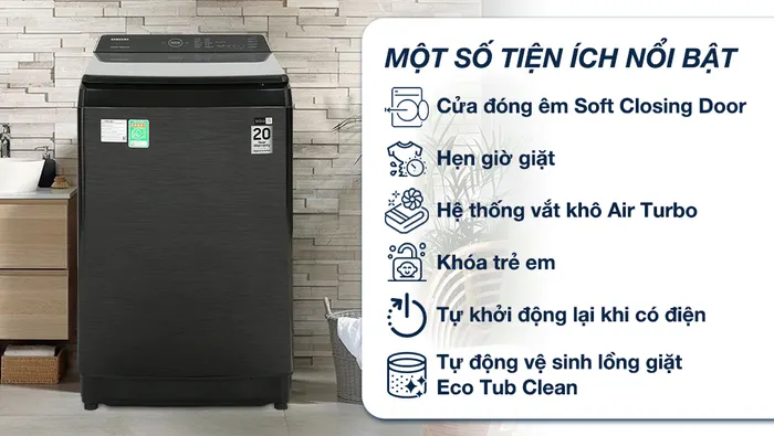 Máy giặt Samsung 12kg WA12CG5745BVSV - Tự động vệ sinh lồng giặt giúp nâng cao hiệu quả giặt sạch và thời gian sử dụng máy giặt lâu hơn