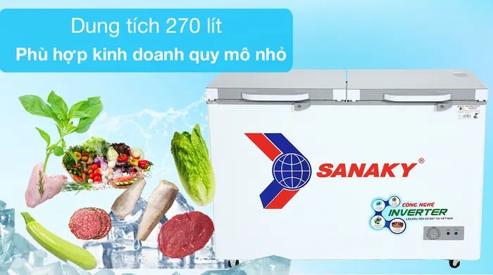 Thoải mái dự trữ thực phẩm với dung tích sử dụng 270 lít-Tủ đông Sanaky Inverter 270 lít TD.VH3699A4K