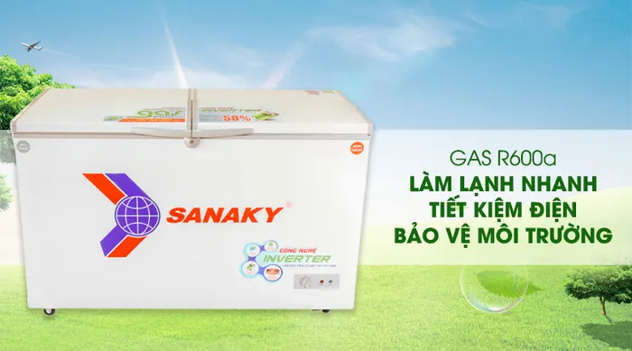 Sử dụng Gas R600a tiết kiệm điện năng - Tủ đông Sanaky 280 lít VH-4099W3