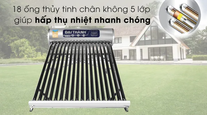 Máy nước nóng năng lượng mặt trời Đại Thành 180 lít Classic 58-18 - Ống thủy tinh chân không