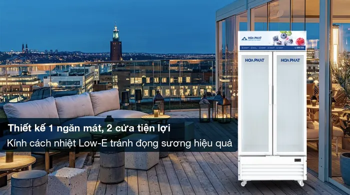 Tủ mát Hòa Phát Inverter 526 lít HSR D8526 - Thiết kế 1 ngăn mát, 2 cửa, sử dụng kính cách nhiệt Low-E tránh đọng sương