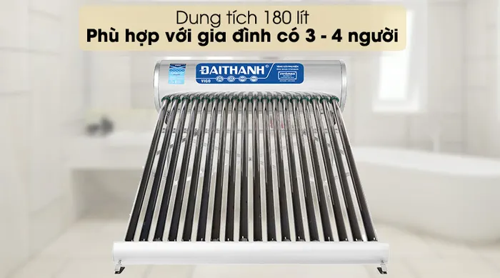 Máy nước nóng năng lượng mặt trời Đại Thành 180 lít Vigo 58-18 - Có dung tích lớn đủ cho 3 - 4 người