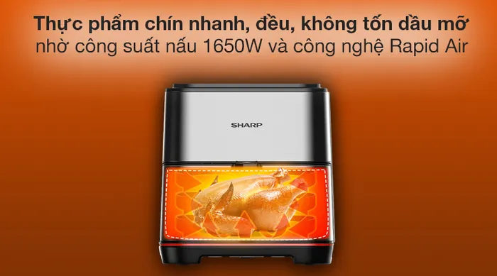 Công suất, công nghệ - Nồi chiên không dầu Sharp KF-AF70EV-ST 5.5 lít