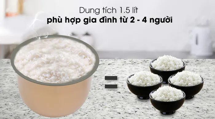 Nồi cơm điện cao tần Sunhouse Mama 1.5 lít SHD8955 - Dung tích 1.5 lít phục vụ tốt cơm ngon cho 2 – 4 người