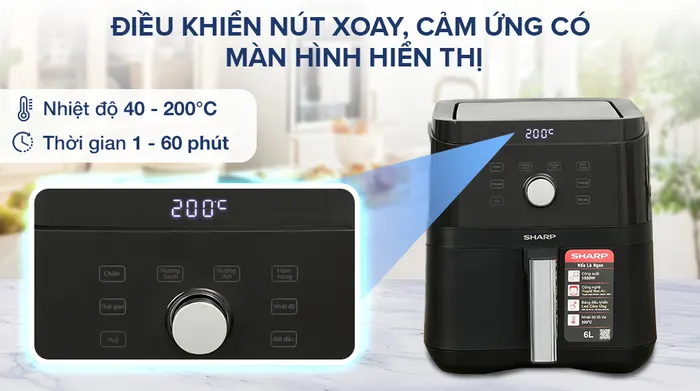Nồi chiên không dầu Sharp KF-AF60EV-BK 6 lít - Bảng điều khiển