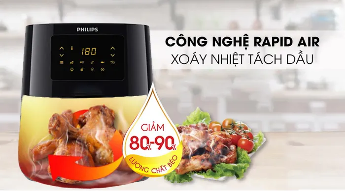 Xoáy nhiệt tách dầu - Nồi chiên không dầu Philips HD9252/90 2.4 lít