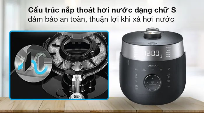Nồi cơm cao tần Cuckoo 1.08 lít CRP-LHTR0609F/BKSIVNCV - Nắp thoát hơi nước có cấu trúc chữ S