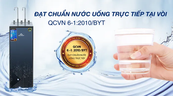 Máy lọc nước RO nóng nguội lạnh Hòa Phát HPN666 11 lõi - Nước sau lọc đạt chuẩn BYT