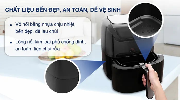 Nồi chiên không dầu Kangaroo KG8AF1A 5.5 lít - Thiết kế, chất liệu