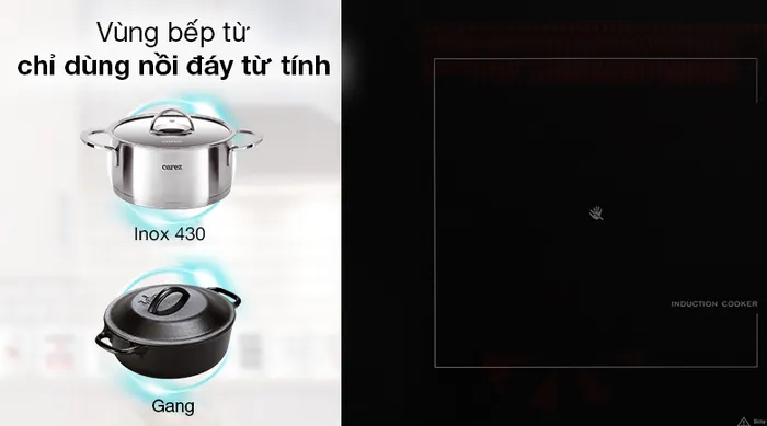 Bếp từ hồng ngoại Junger SIS-66 - Vùng nấu từ chỉ dùng được với nồi chảo có đế nhiễm từ