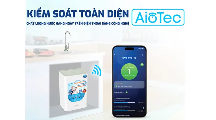 Máy lọc nước RO Karofi KAQ-U98 Pro 10 lõi - Công nghệ AioTec quản lý chất lượng nước