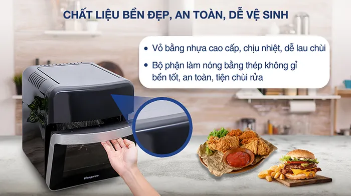 Lò chiên không dầu Kangaroo KG12AF6A 12 lít - Thiết kế, chất liệu