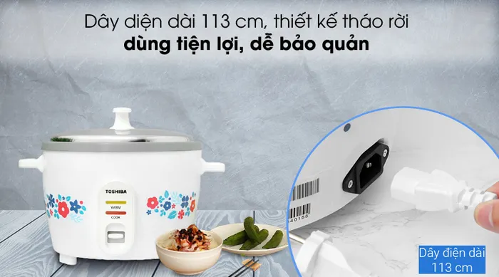Dây điện tháo rời - Nồi cơm nắp rời Toshiba RC-18MH2PV(W) 1.8 lít